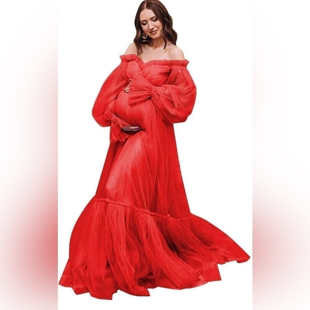 Elegant Red Maternity Gown